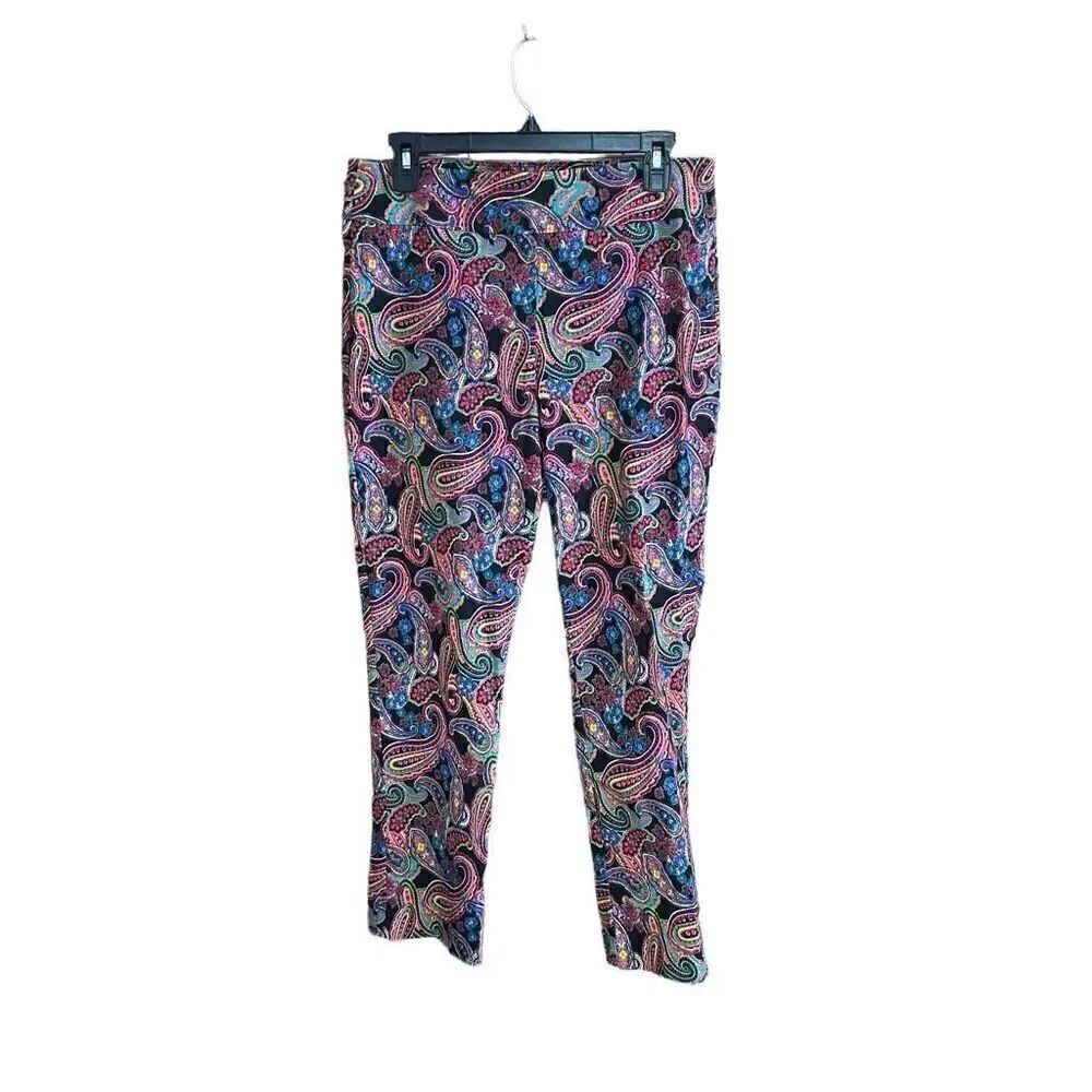 Attyre Petite Size 12P Black and Bright Colors Paisley Skinny Leg